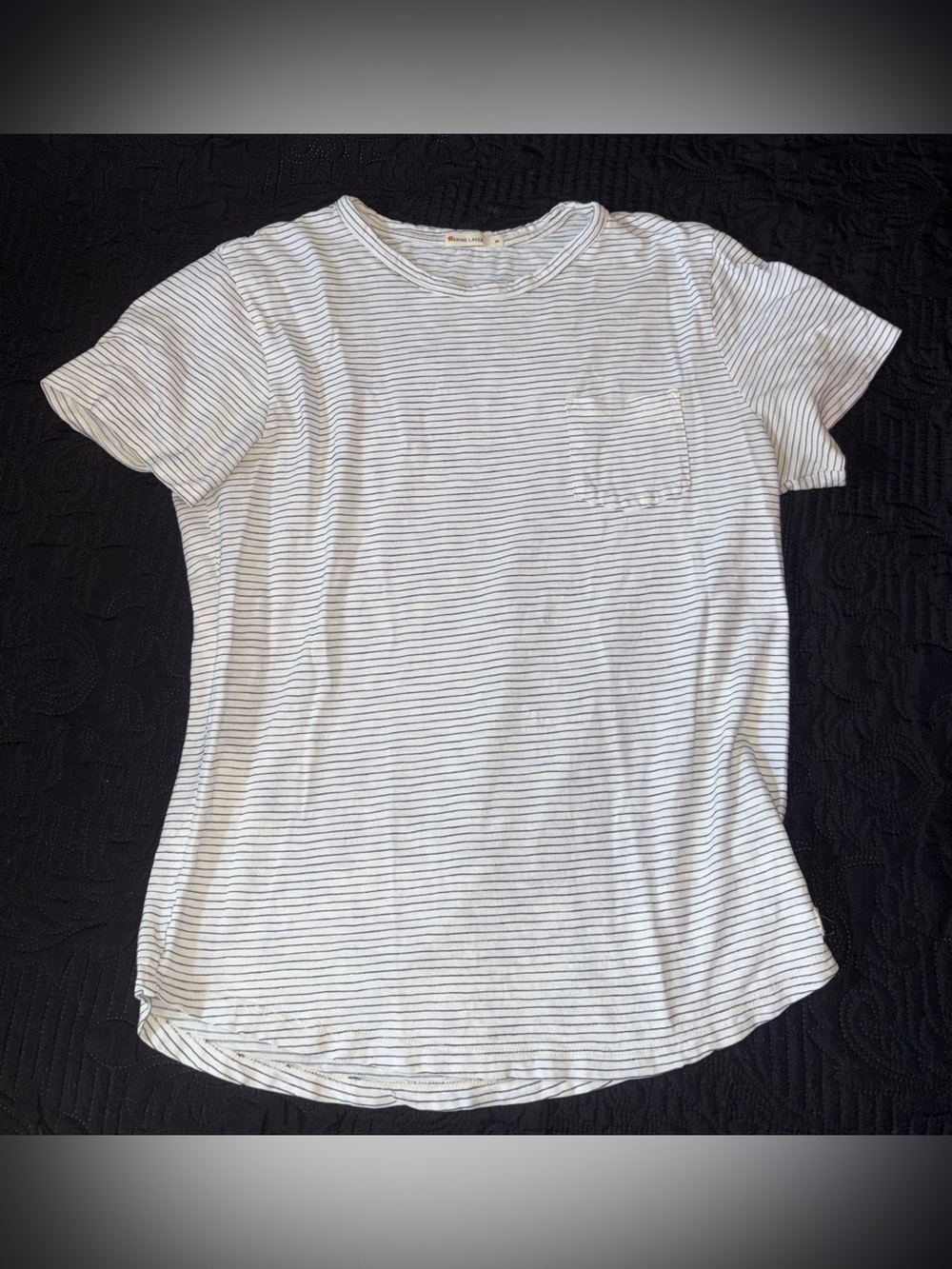 Marine Layer White Tee with Thin Black Stripes Size Medium